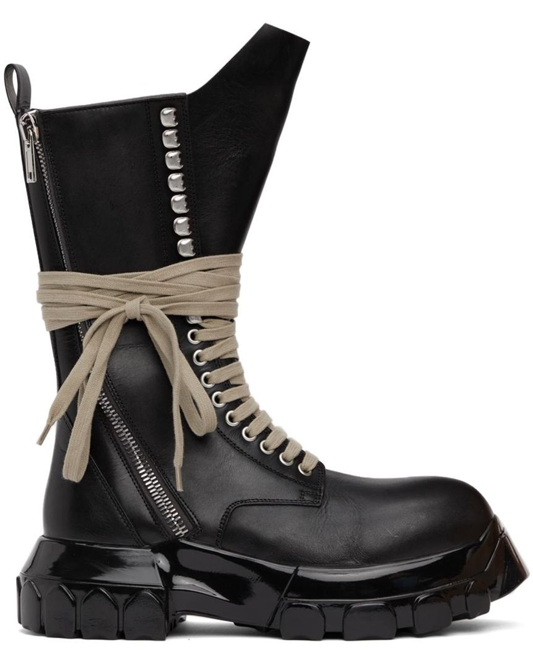 Rick Owens Polished Bozo Tractor Boots in Black for Men | Lyst