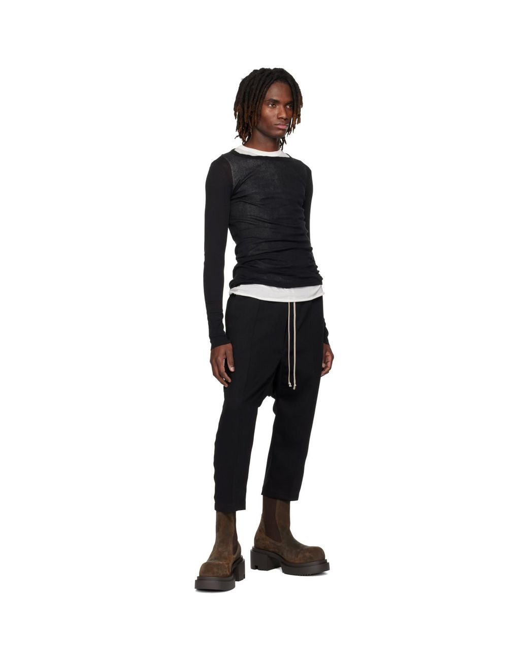 Rick Owens Black Temple Rib Ls T-shirt for men