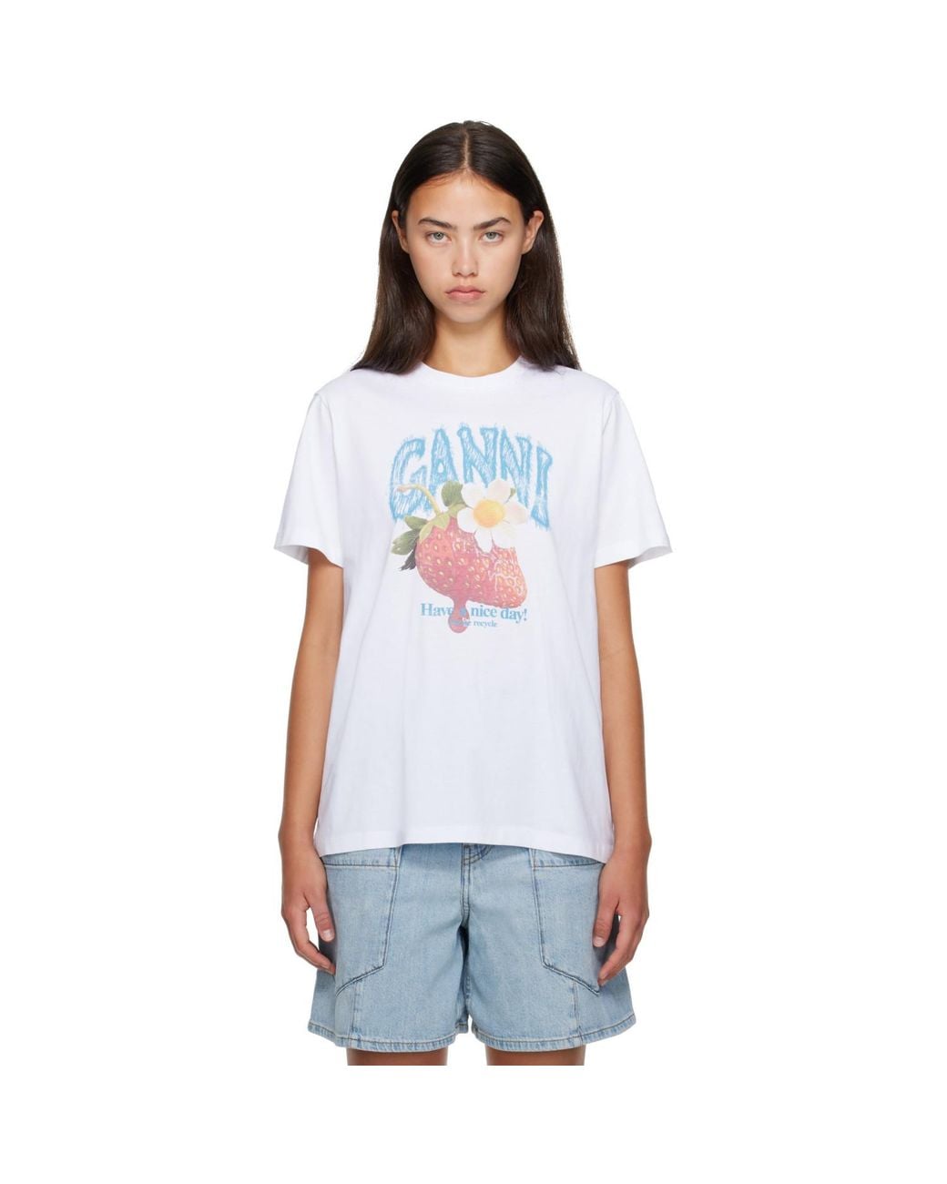 Ganni White Strawberry T-Shirt
