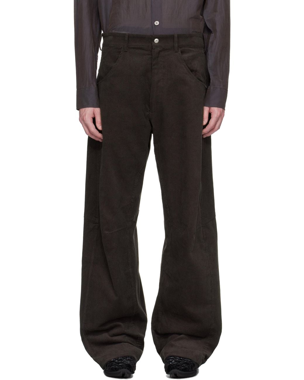 Omar Afridi Knee Darted Flare Micro Cord Trousers in Black for Men