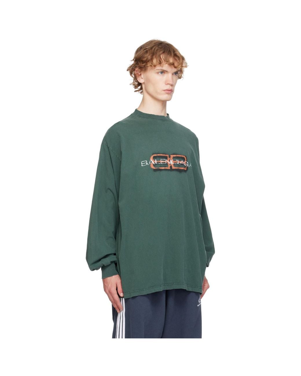 Balenciaga Green Logo L/S Large T-Shirt for men