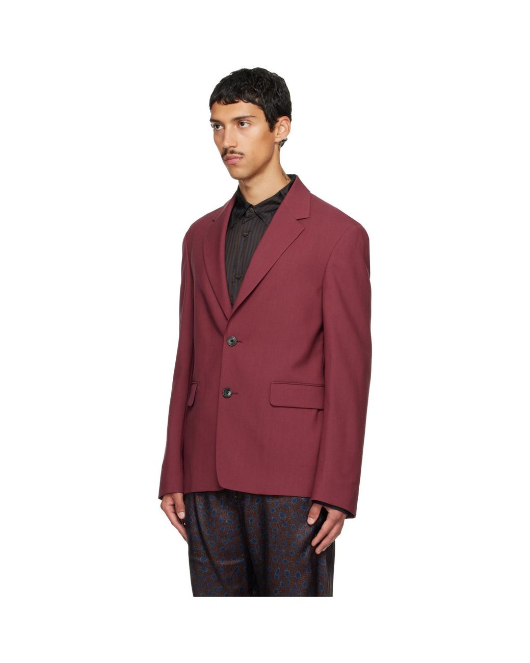 Dries Van Noten Red Burgundy Wool Blazer for men
