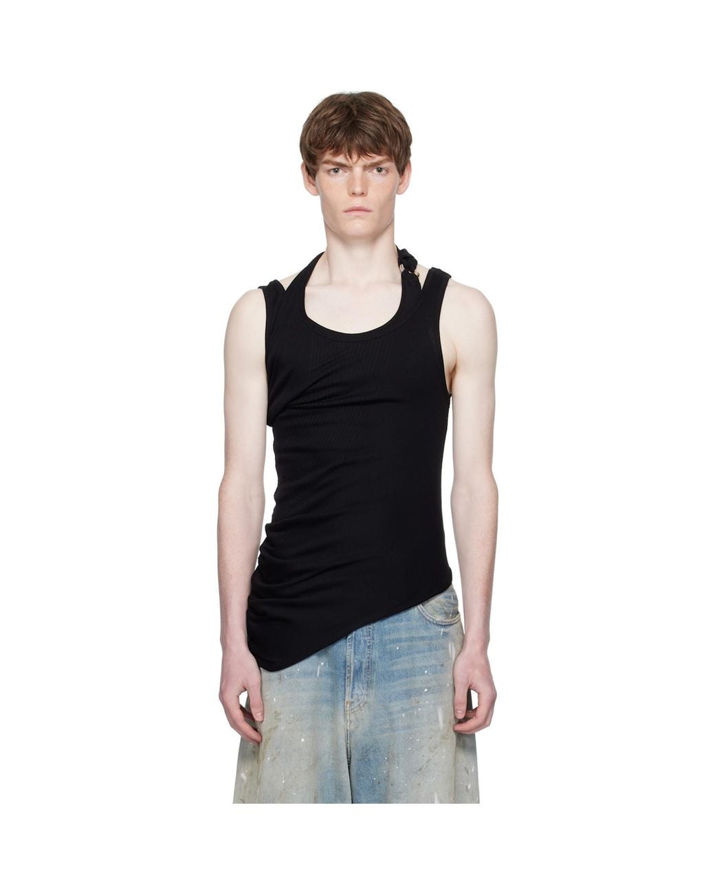 Jean Paul Gaultier Twisted Double Layered Tank Top in Black for