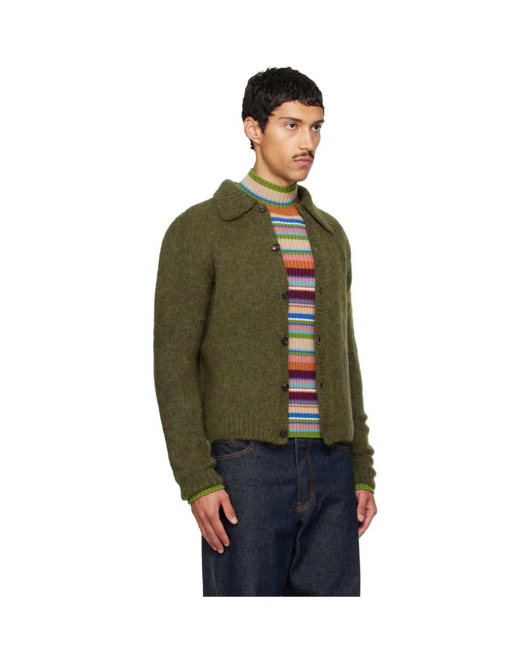 Dries Van Noten Green Alpaca Cardigan for men