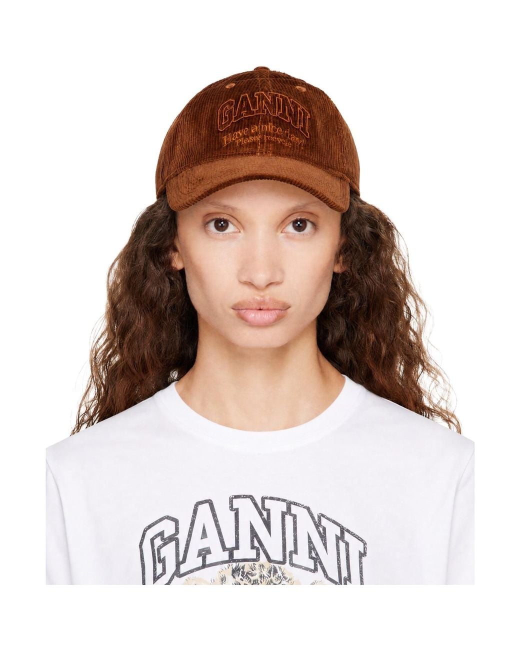 Ganni Brown Corduroy Cap