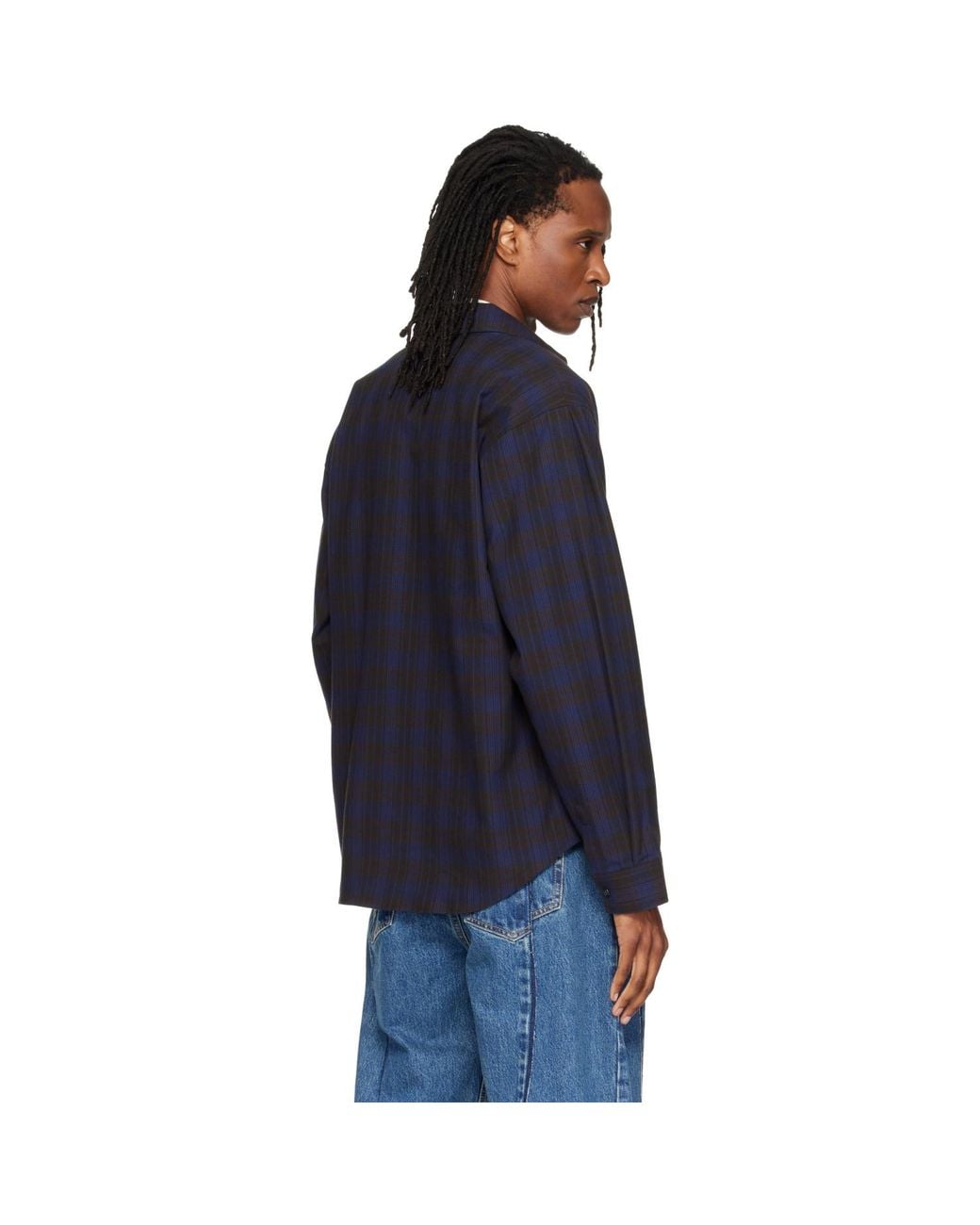 Vetements Blue Zip Up Flannel Shirt for men