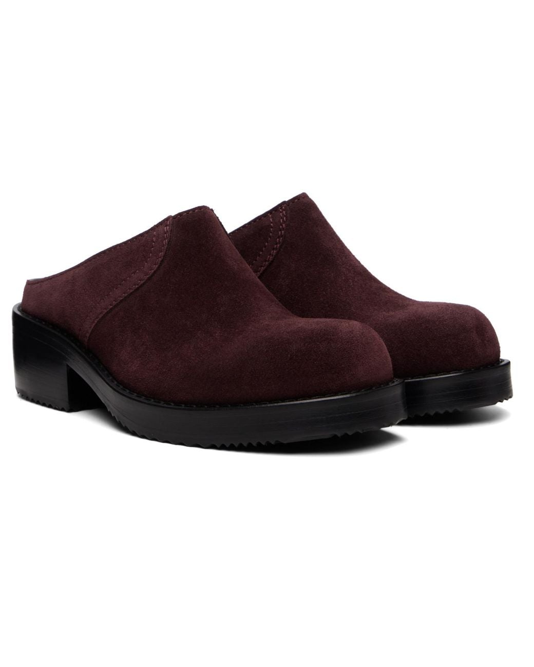 Dries Van Noten Brown Burgundy Suede Workwear Mule Loafers