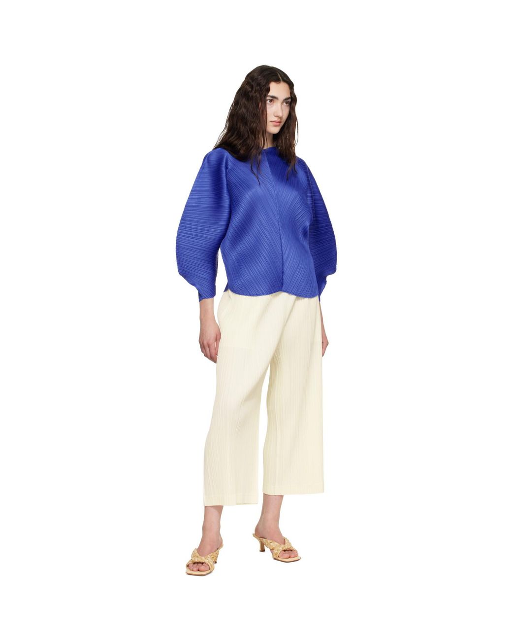 Pleats Please Issey Miyake Natural Off- Opaque Trousers