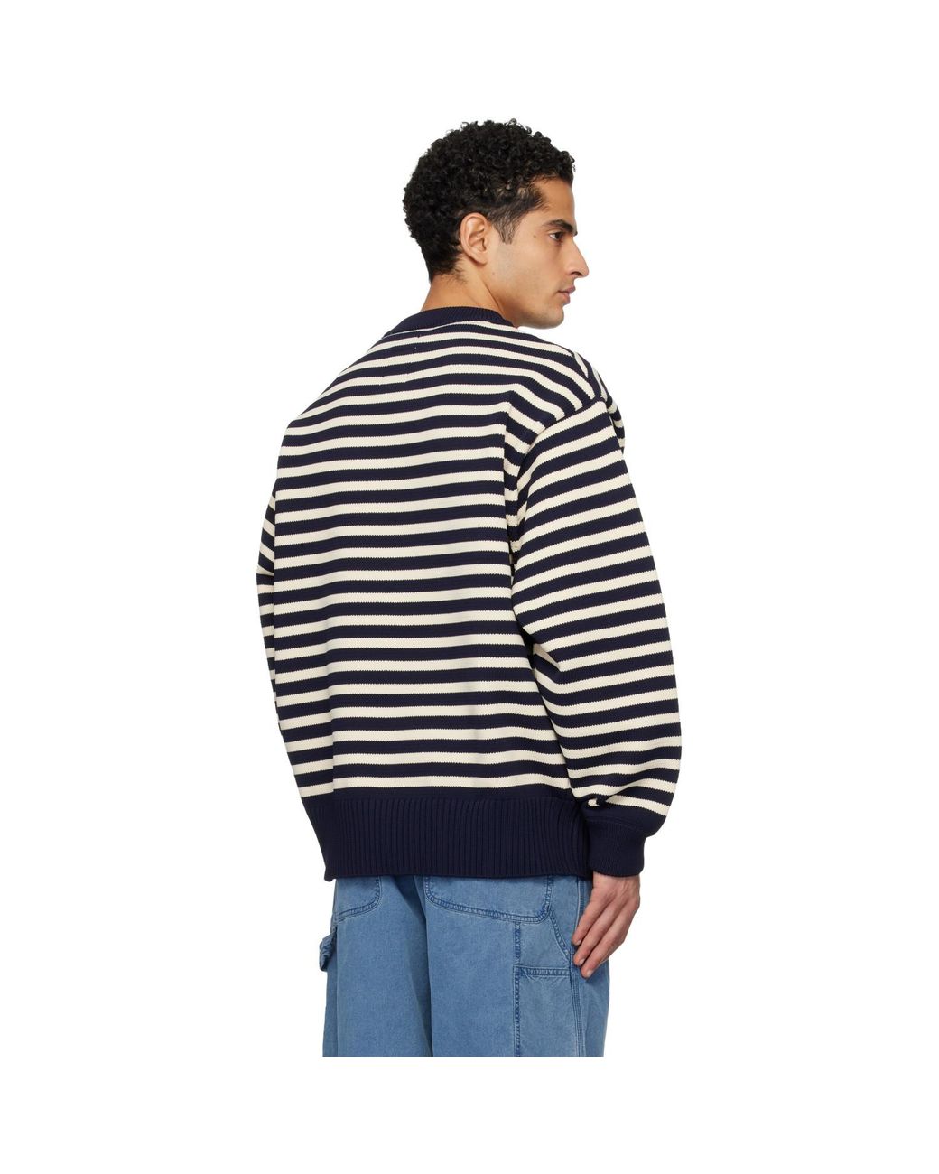 Nanamica Black Off- Mock Neck Stripe Sweater for men