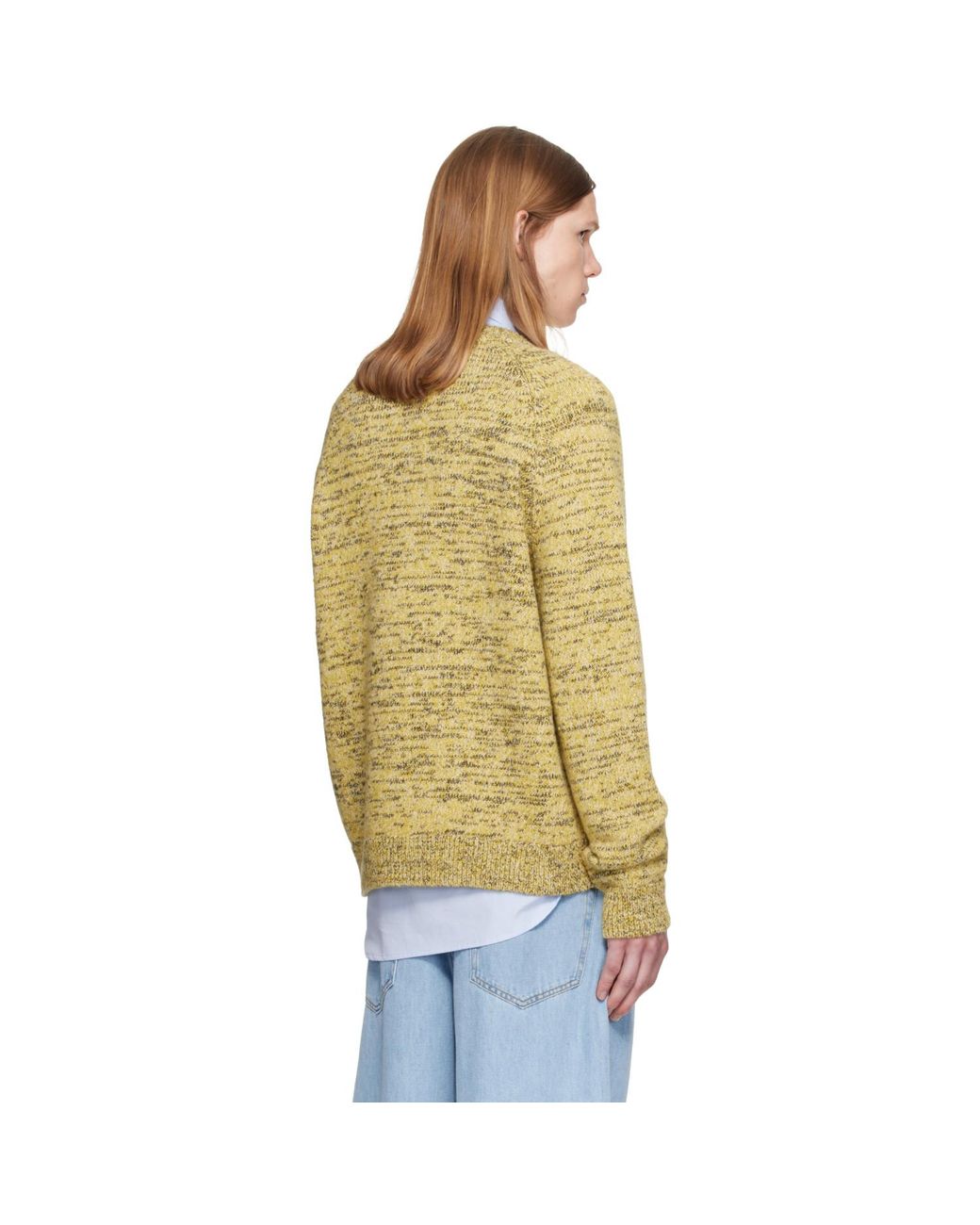 Dries Van Noten Yellow Embroidered Flowers Wool Sweater for men