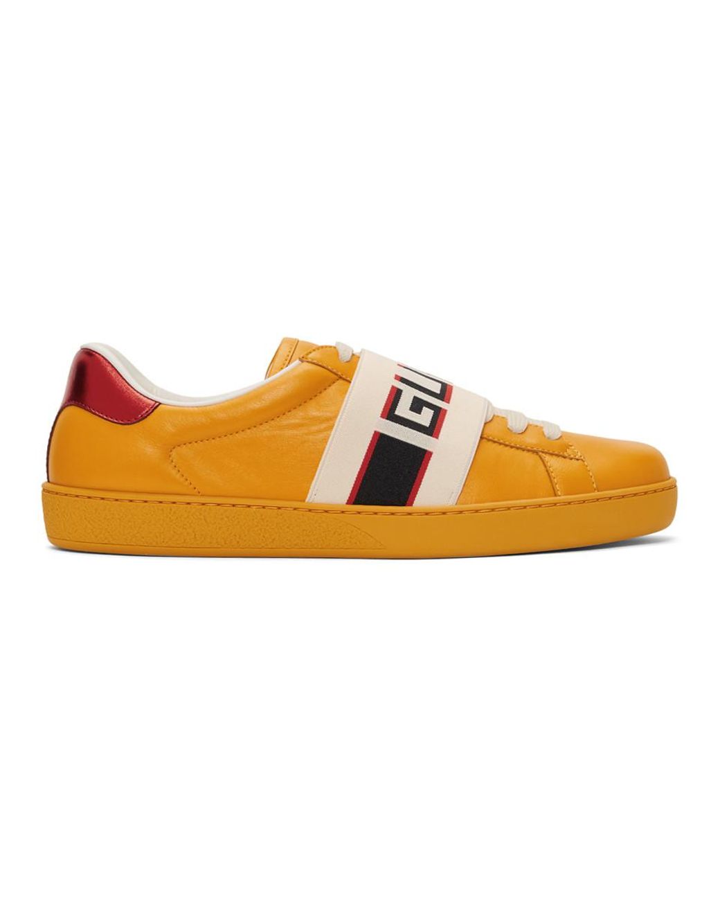 Gucci Leather Yellow New Ace Elastic Band Sneakers for Men | Lyst