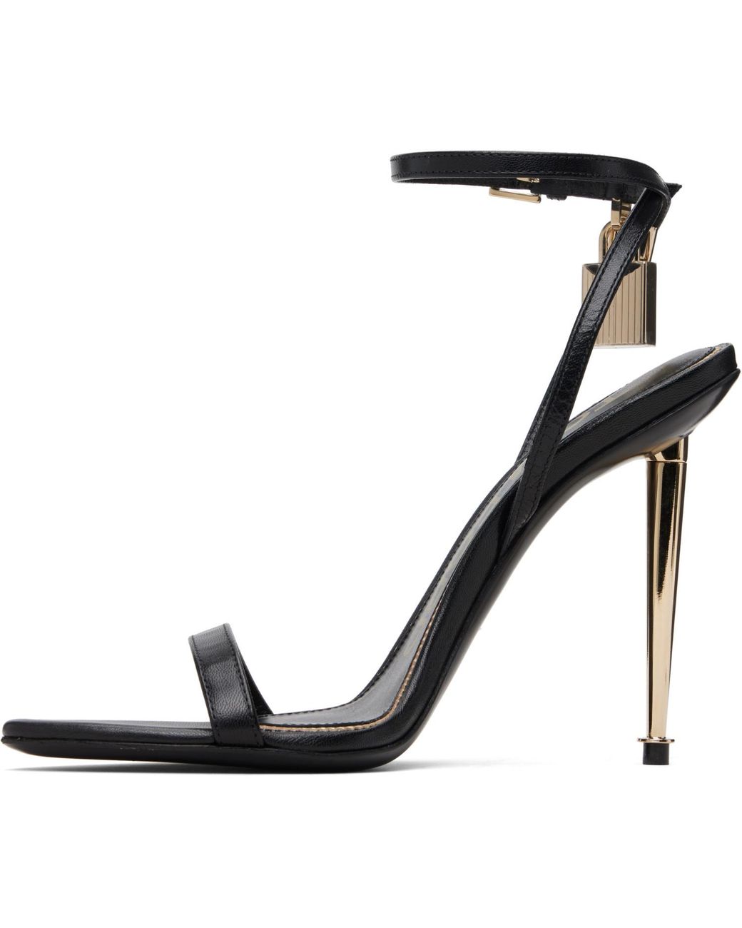 Tom Ford Black Padlock Pointy Naked Heeled Sandals