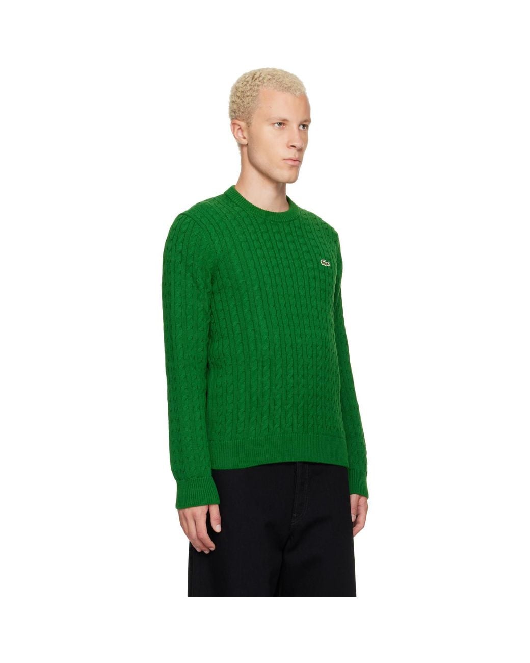 Lacoste Green Cable Knit Cotton Sweater for men
