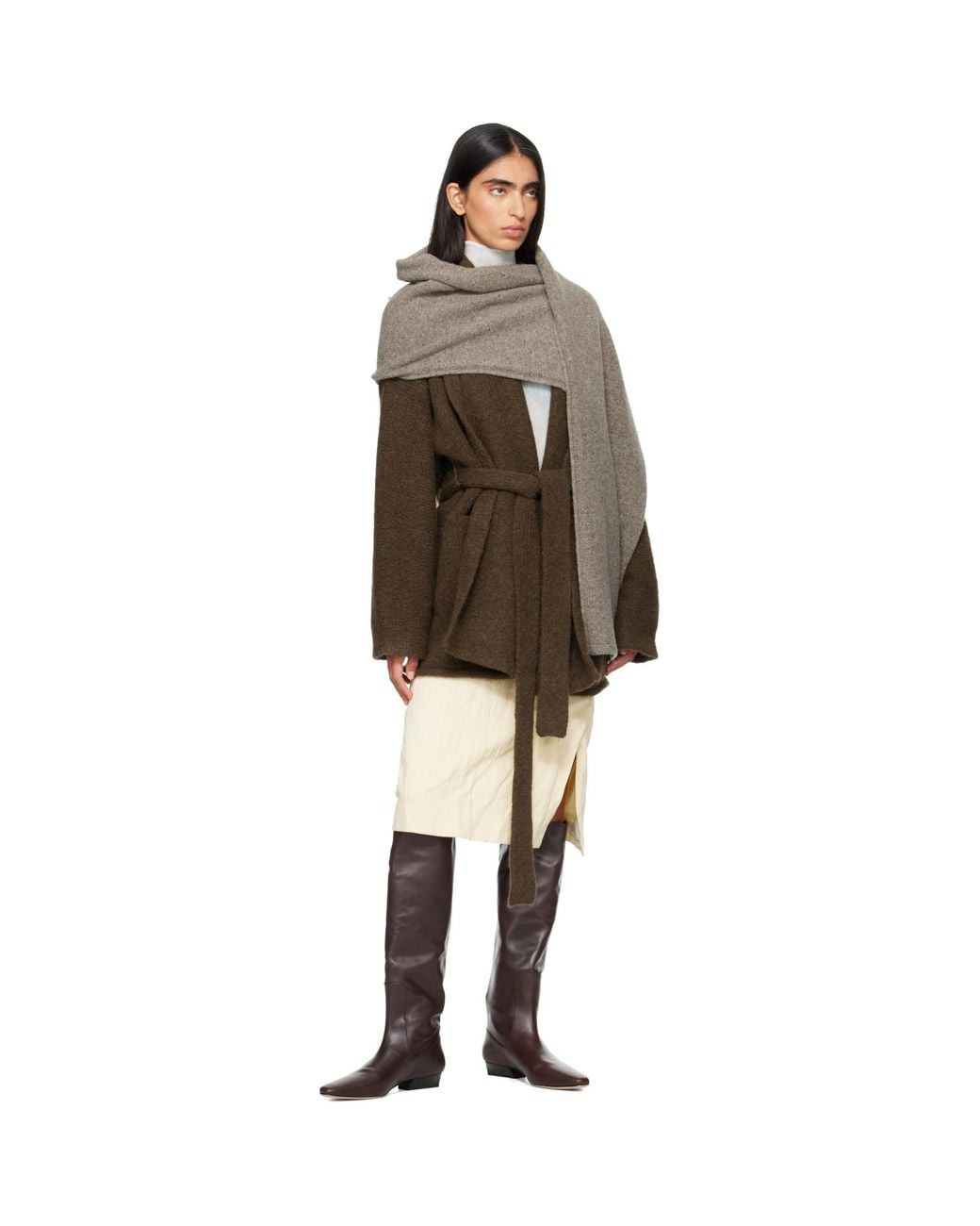Rohe Brown Knitted Mouliné Scarf