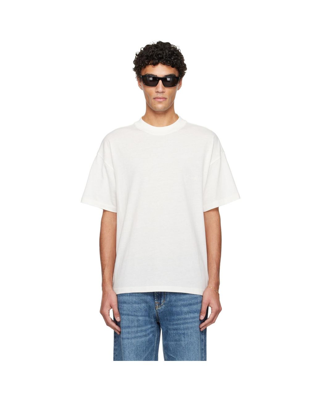 Fear Of God White Off- Holiday Embroidered Essential T-Shirt for men
