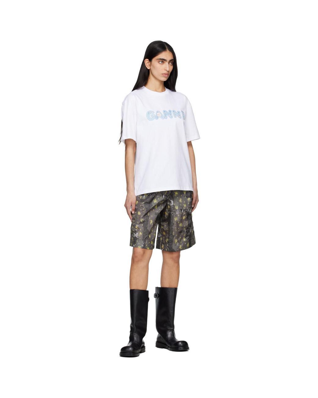 Ganni Black Printed Flyweight Nylon Boy Shorts