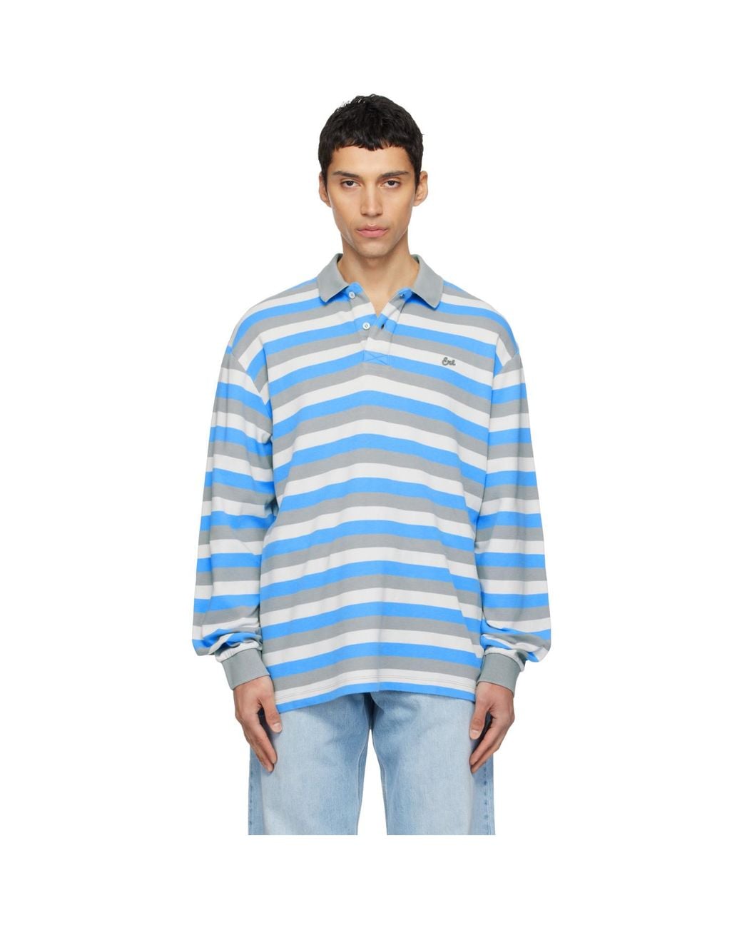 ERL Blue Striped Long Sleeve Polo for men
