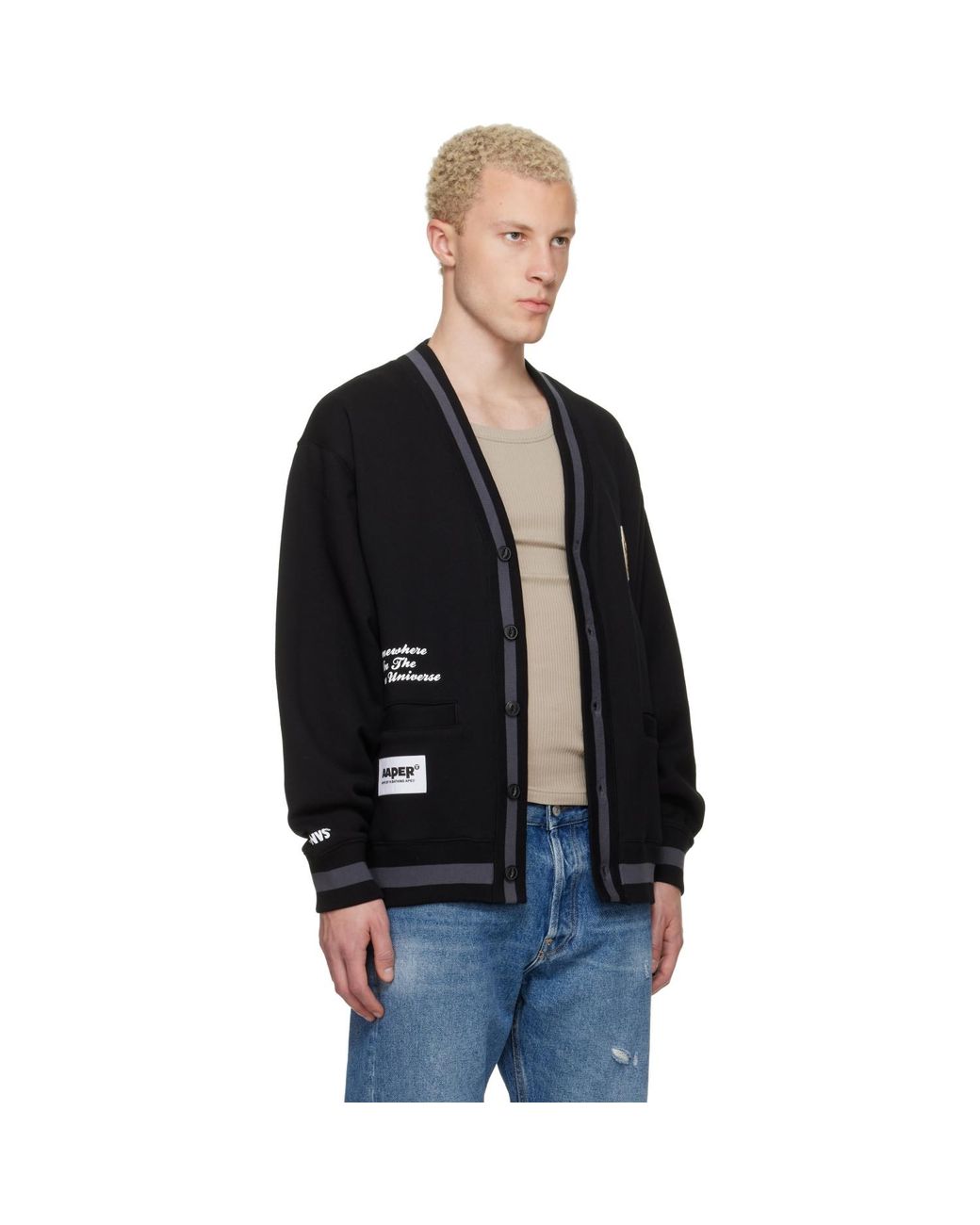 Aape By A Bathing Ape Black 'Aaper' Button Down Cardigan for men