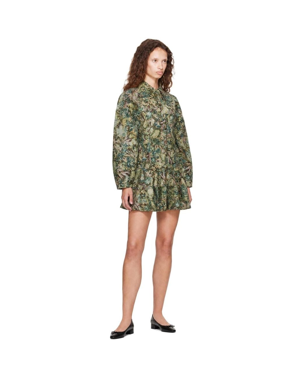 Ganni Green Tapestry Floral Minidress