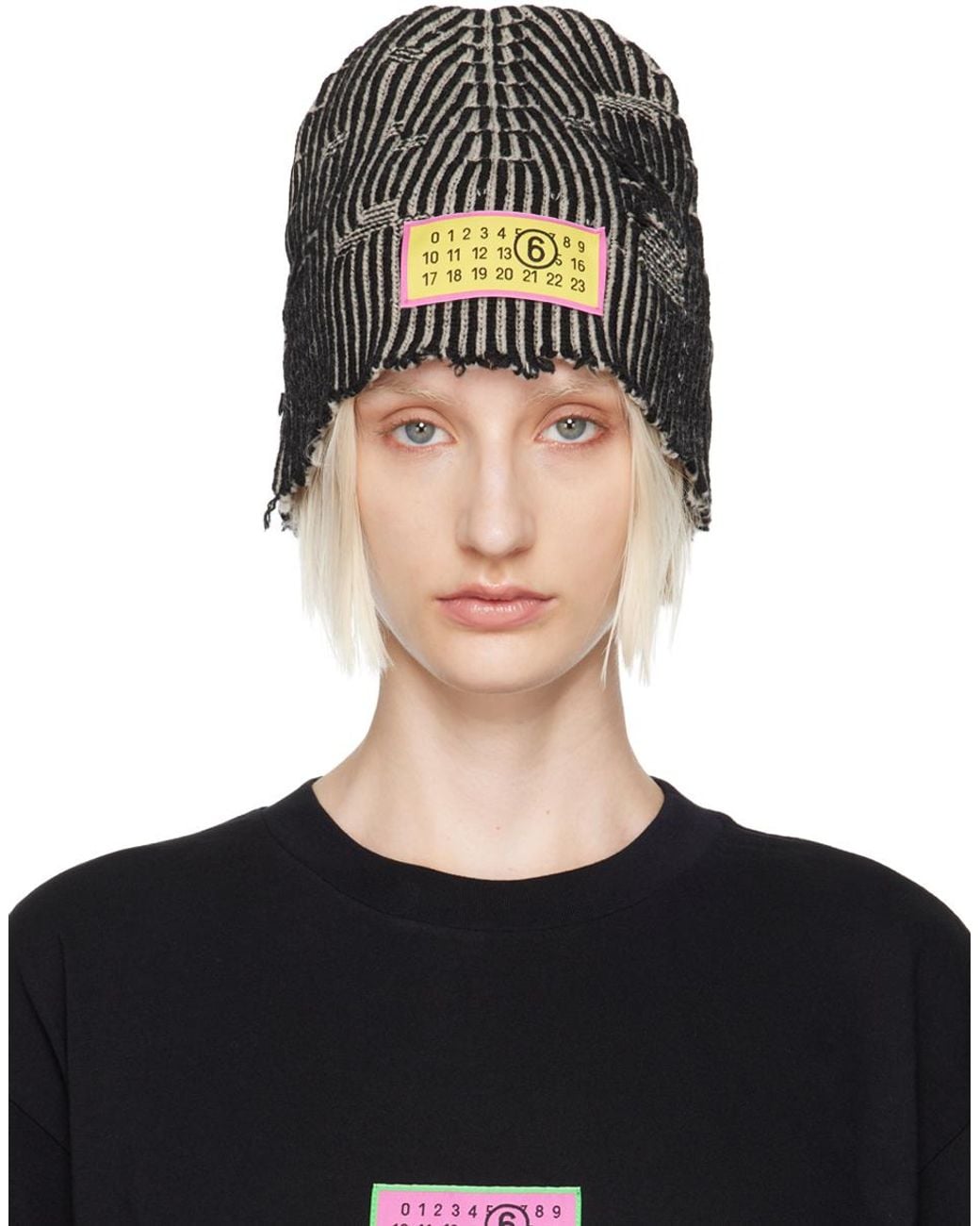 MM6 Maison Martin Margiela マルジェラ ビーニー MM6 by Maison Margiela Amended Bicolor Beanie in Black | Lyst