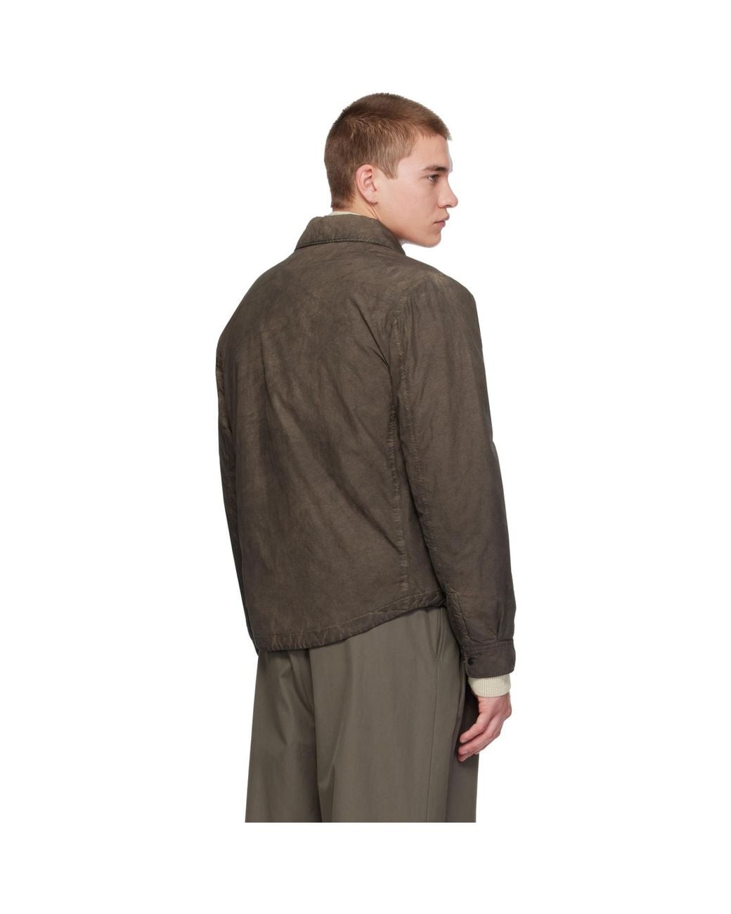C P Company Brown Flatt Nylon Lens Padded Zipped Overshirt for men