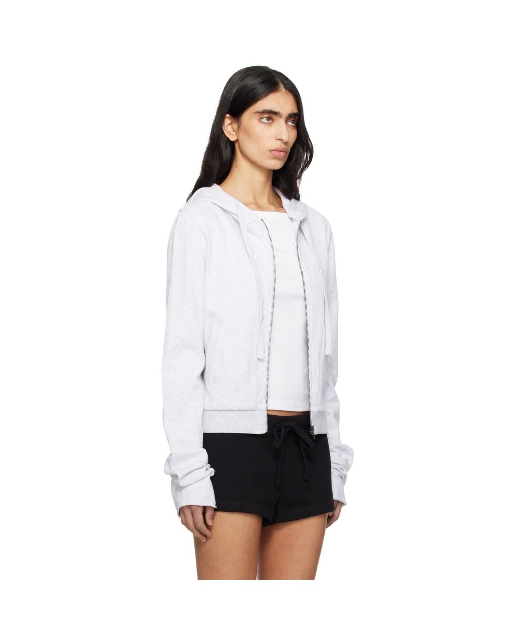 Entire studios White Lightweight Cropped Zip Up Hoodie