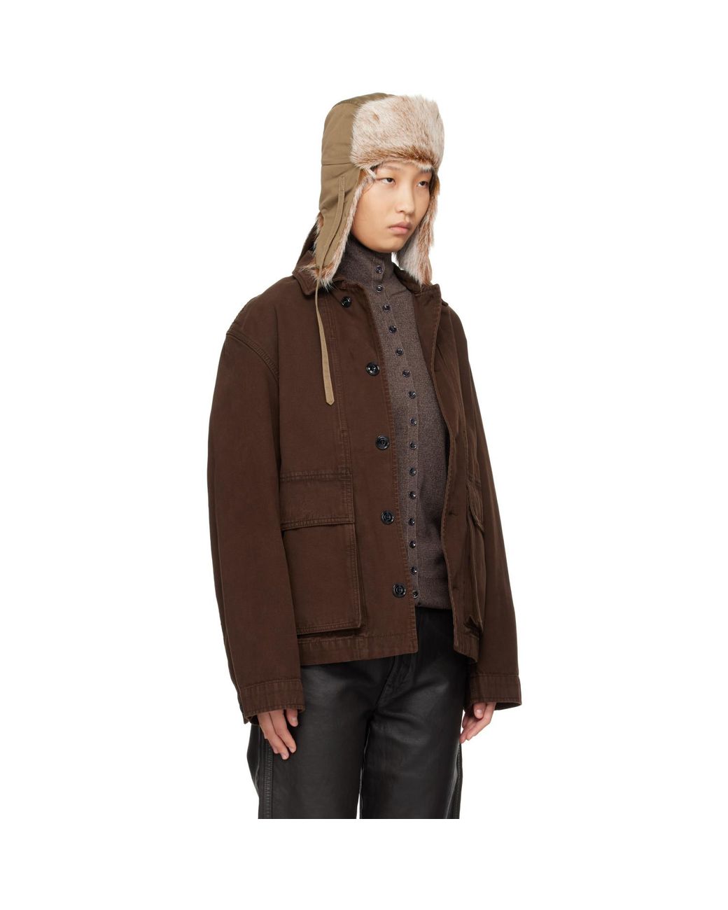 Lemaire Brown Fuzzy Chapka Hat