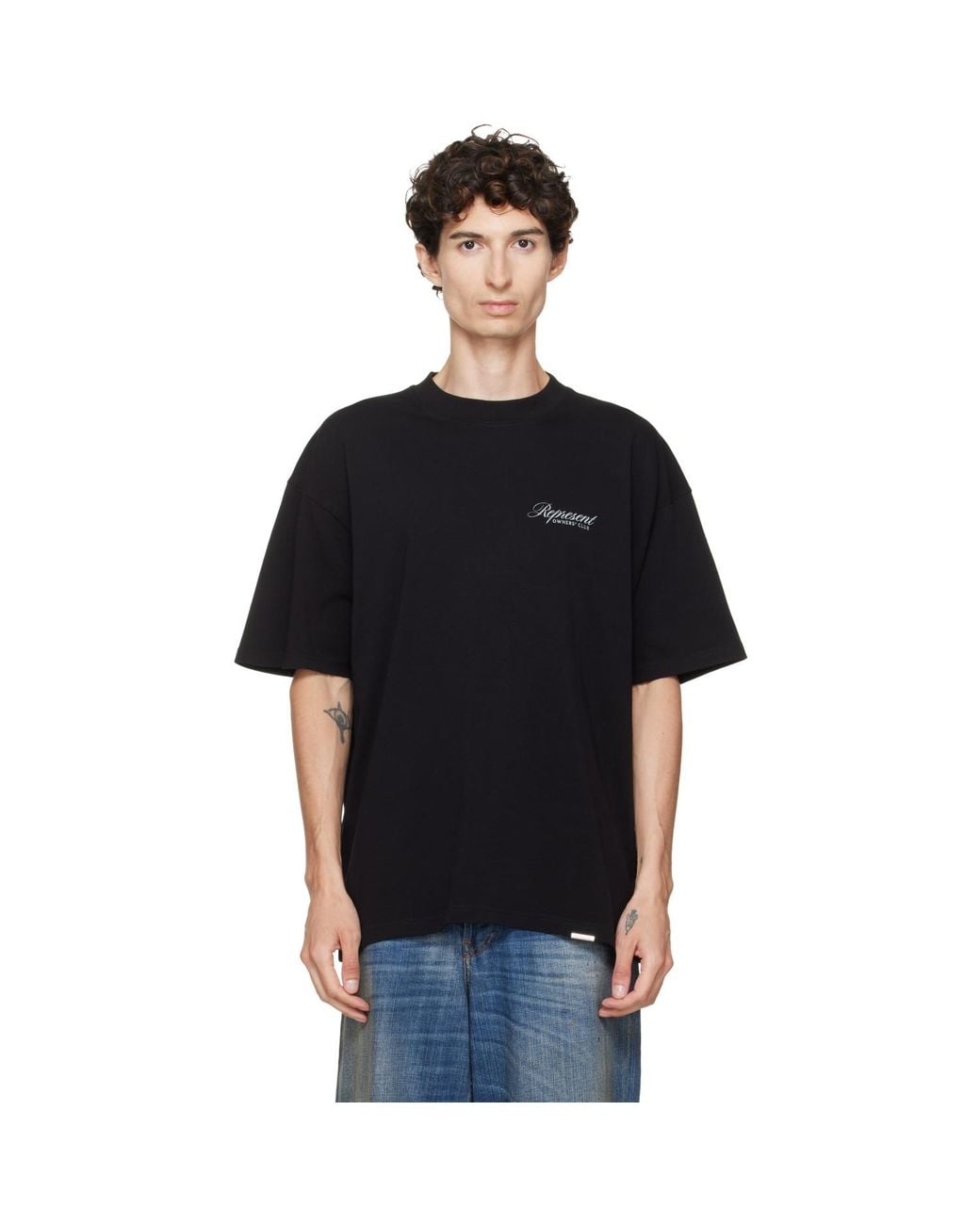 Represent Black Printed 'Owners Club' Script T-Shirt for men