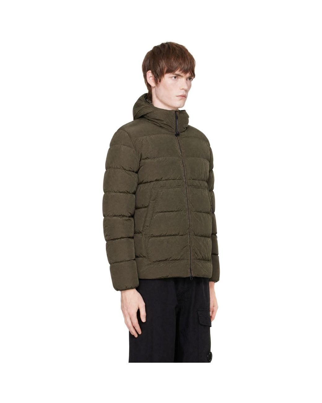 C P Company Brown Khaki Chrome-R Goggle Down Jacket for men