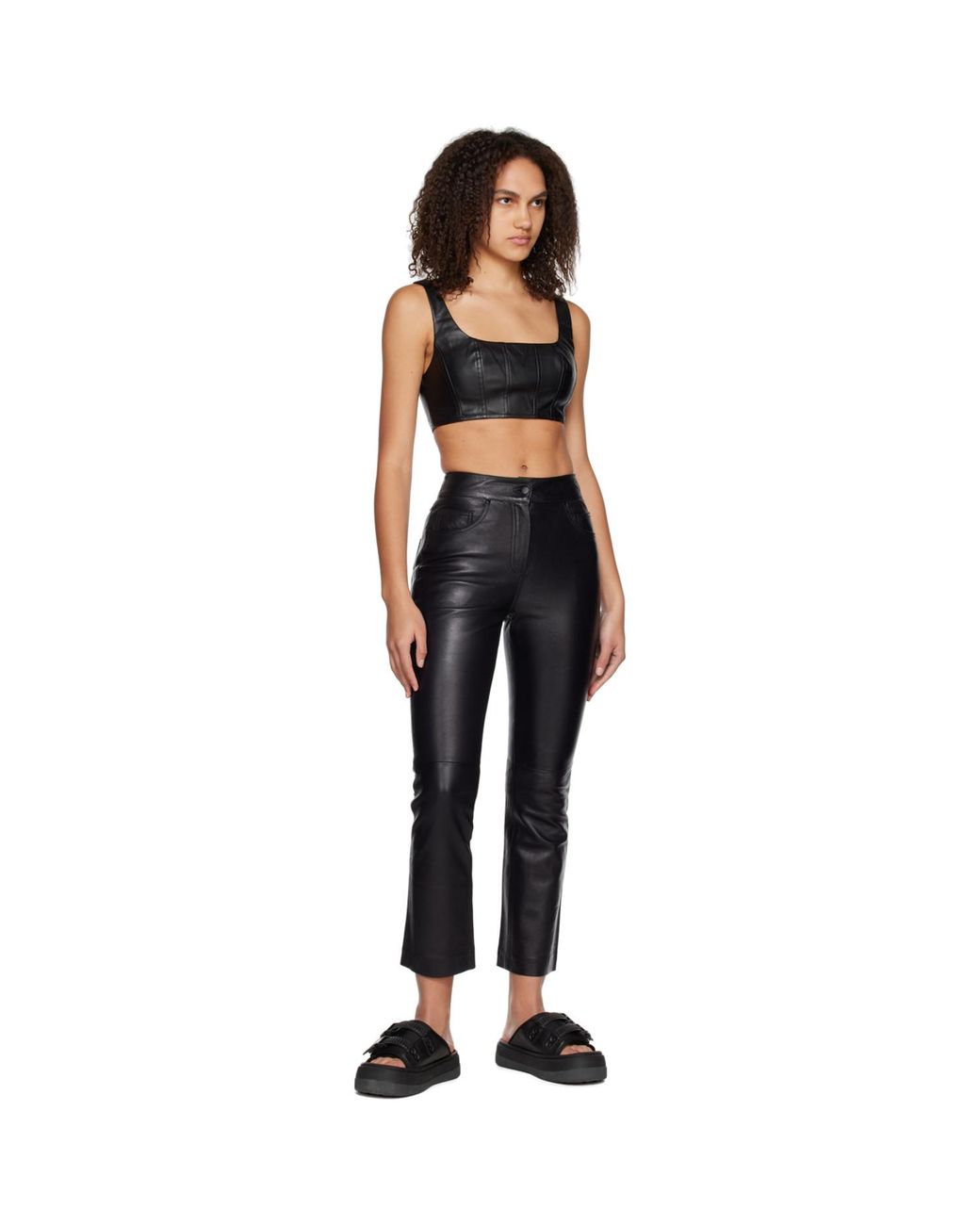 Staud Black Cropped Wells Faux-Leather Tank Top