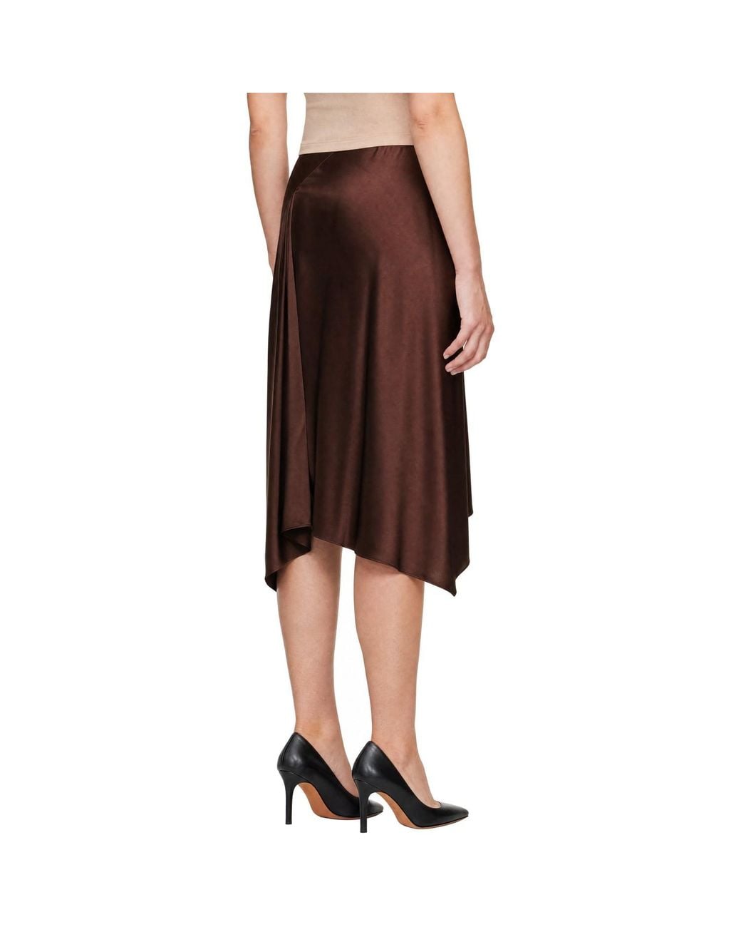 Helmut Lang Brown Silk Slip Midi Skirt