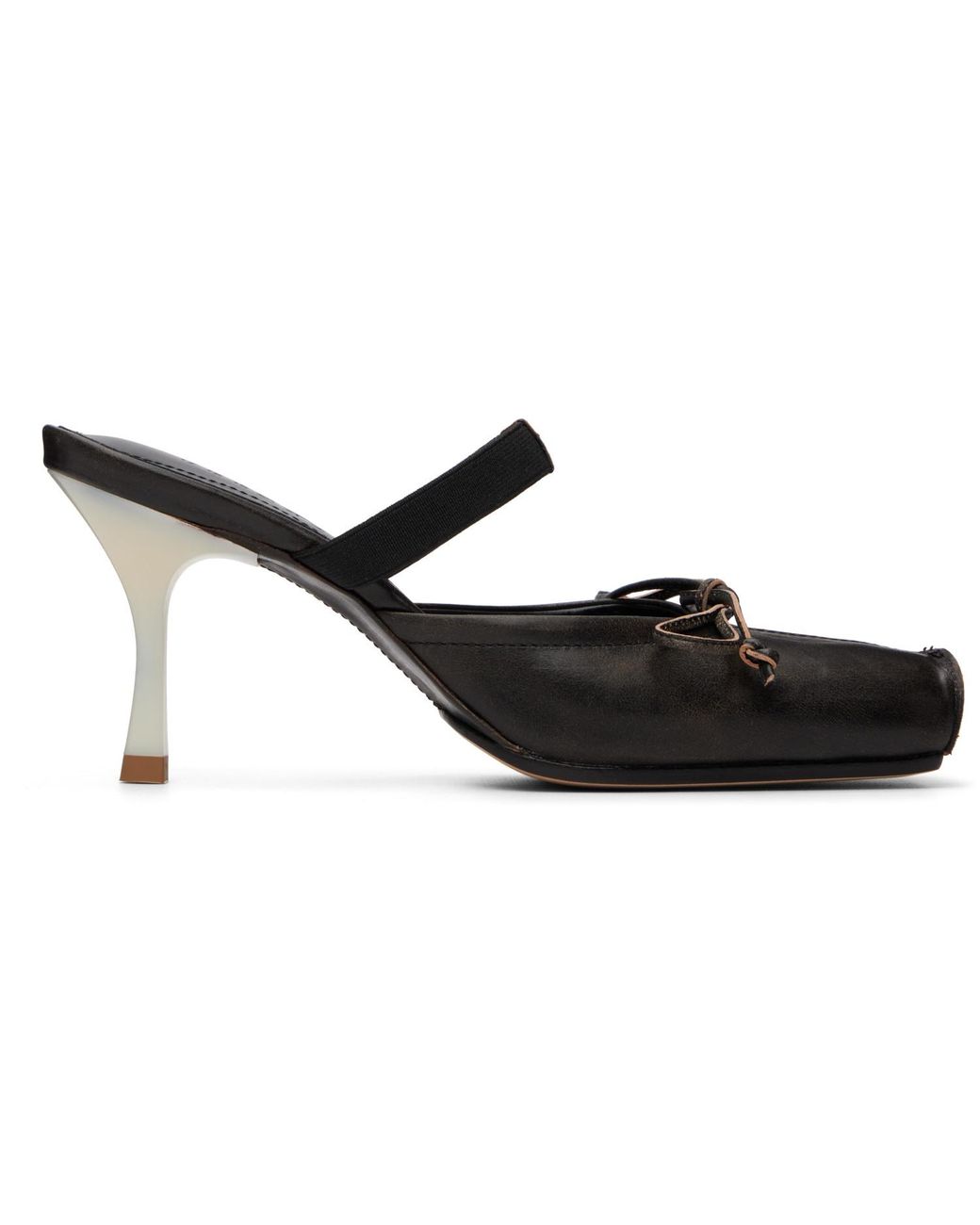 MM6 by Maison Margiela Black Square-Toe Leather Ballerina Mule Heels