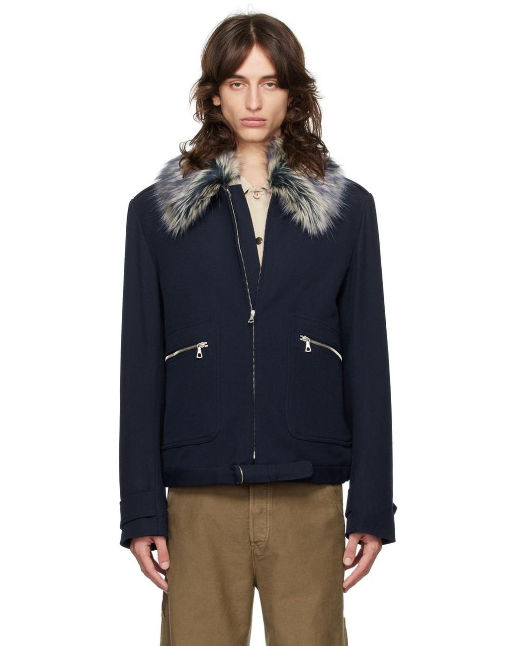 メンズ Dries Van Noten ネイビー ウール ジャケット ブルー | Lyst