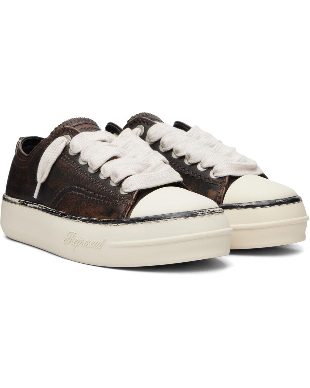 Represent Black Rep-Cap Distressed Leather Sneakers for men