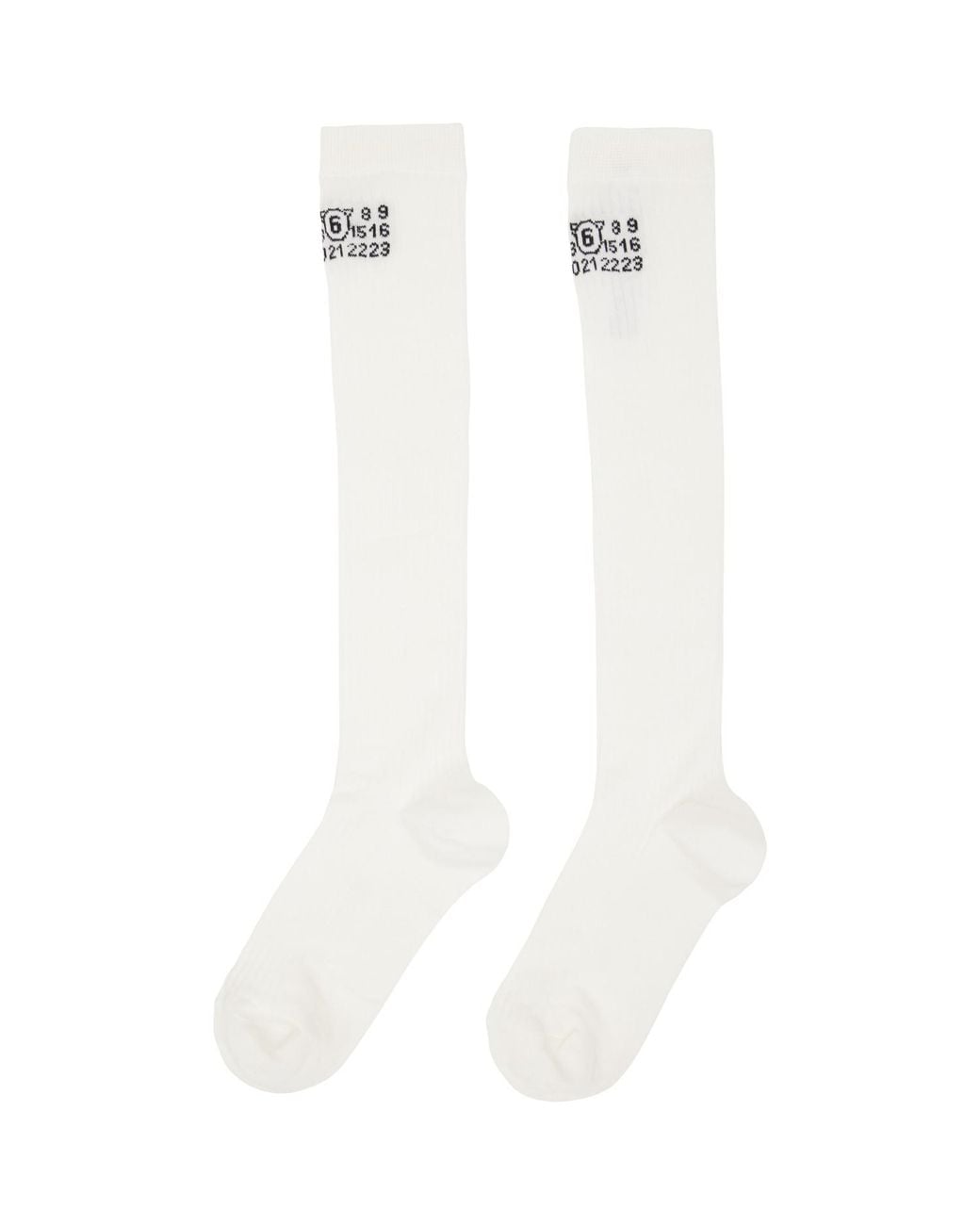 MM6 by Maison Margiela White Off- Rib Knee-High Socks