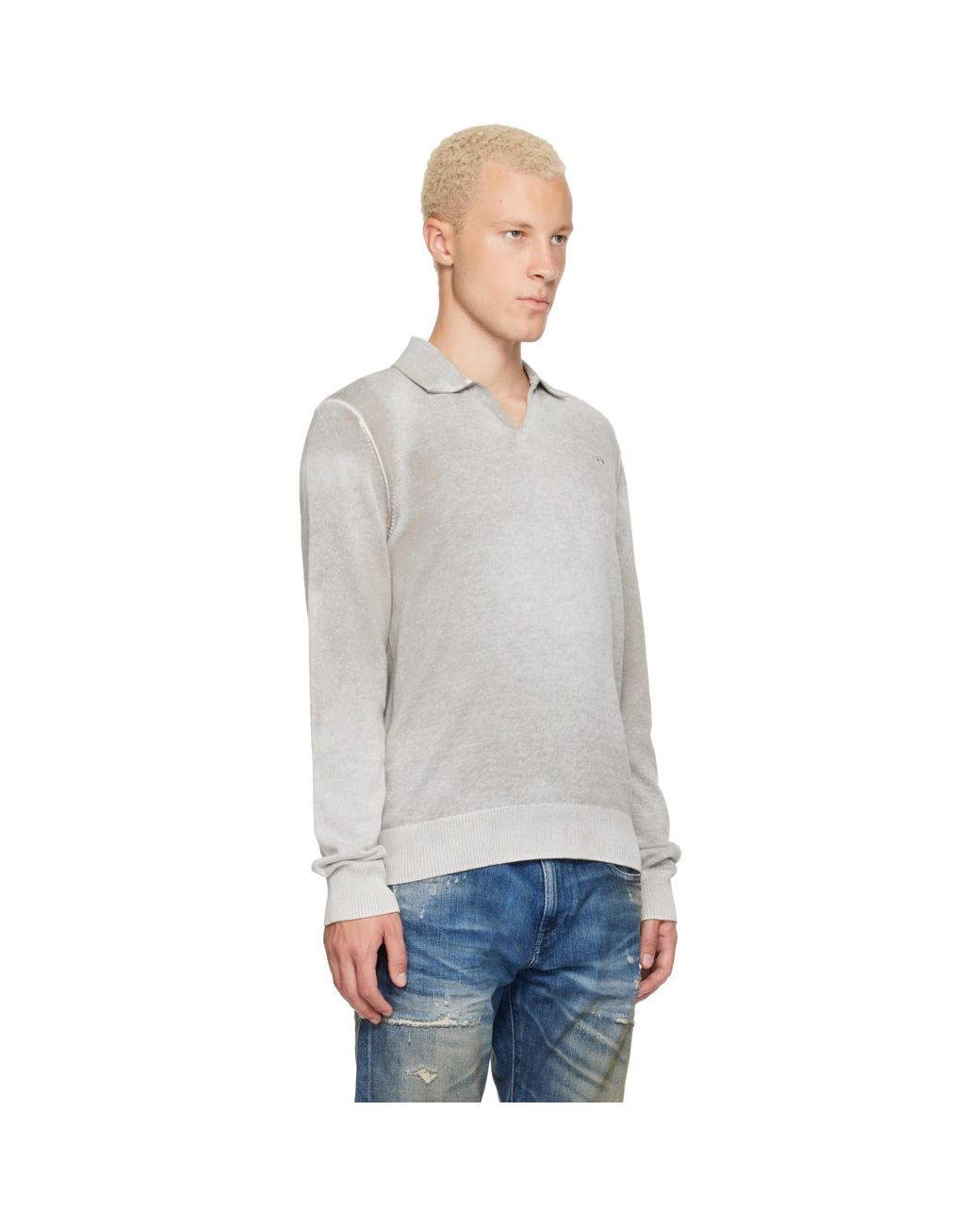 DIESEL Gray Faded Reverse Print Polo for men