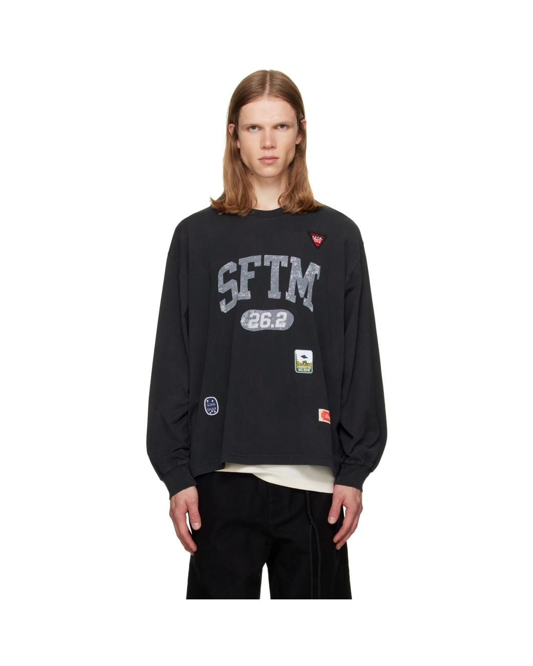 Song For The Mute Black 'Sftm 26.2' Drape Crew Neck T-Shirt for men