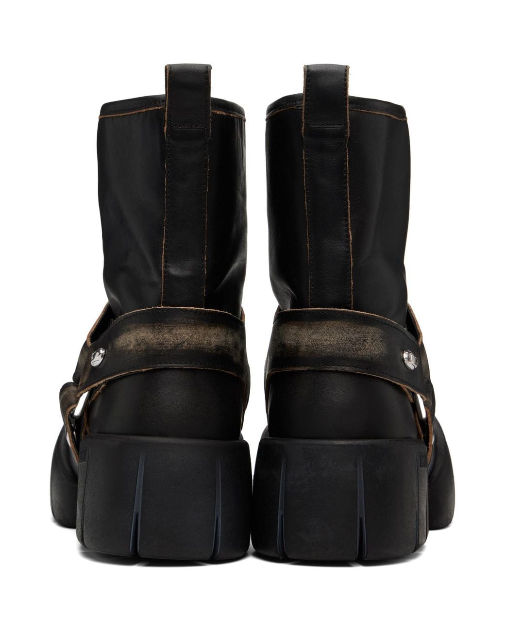 DIESEL Black D-Tex Distressed Leather Biker Boots for men