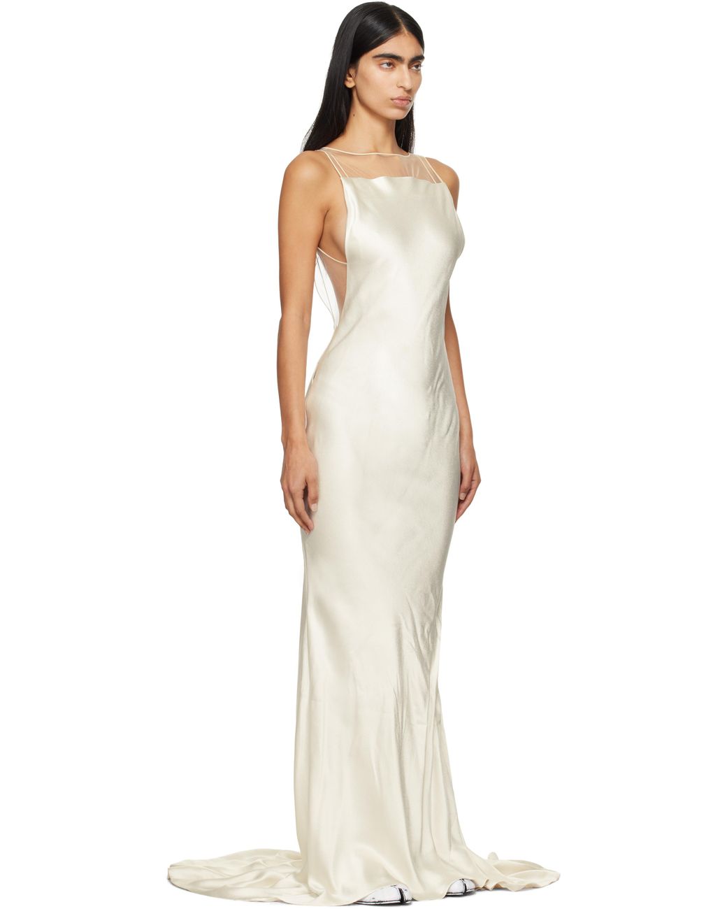 maison margiela low back maxi silk dress Maison Margiela Satin Open-Back Fishtail Maxi Dress - Black