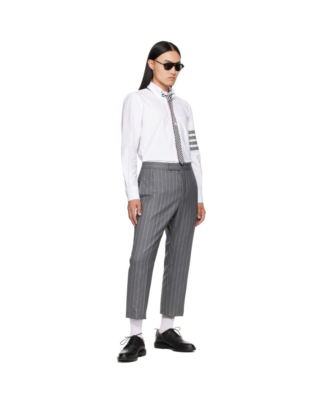 Thom Browne Gray Chalk-Stripe Wool Trousers for men