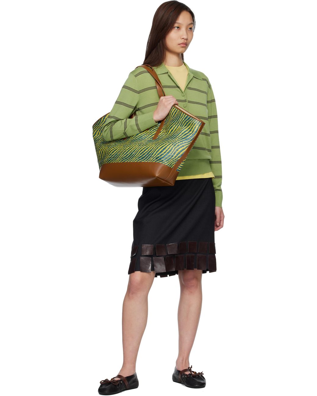 Marni Green Raffia-Effect Waves Tote
