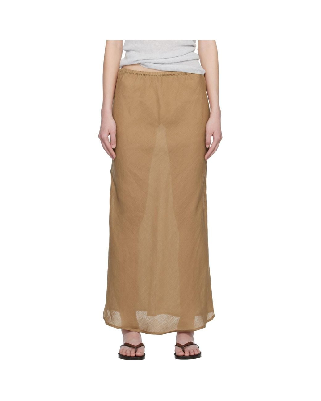 Baserange Multicolor Tan Fine Linen Dydine Maxi Skirt