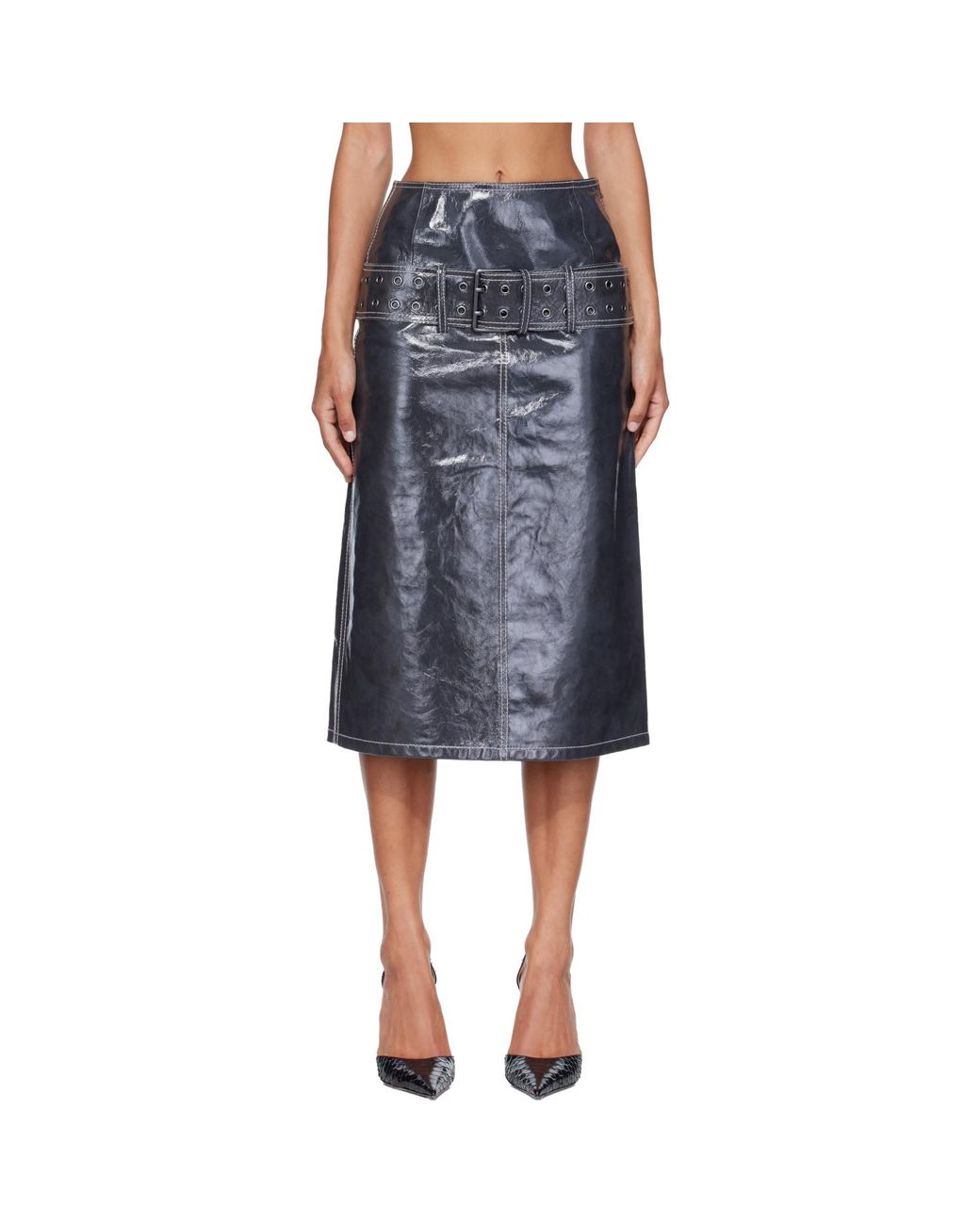 DIESEL Blue Patent Leather Midi Skirt