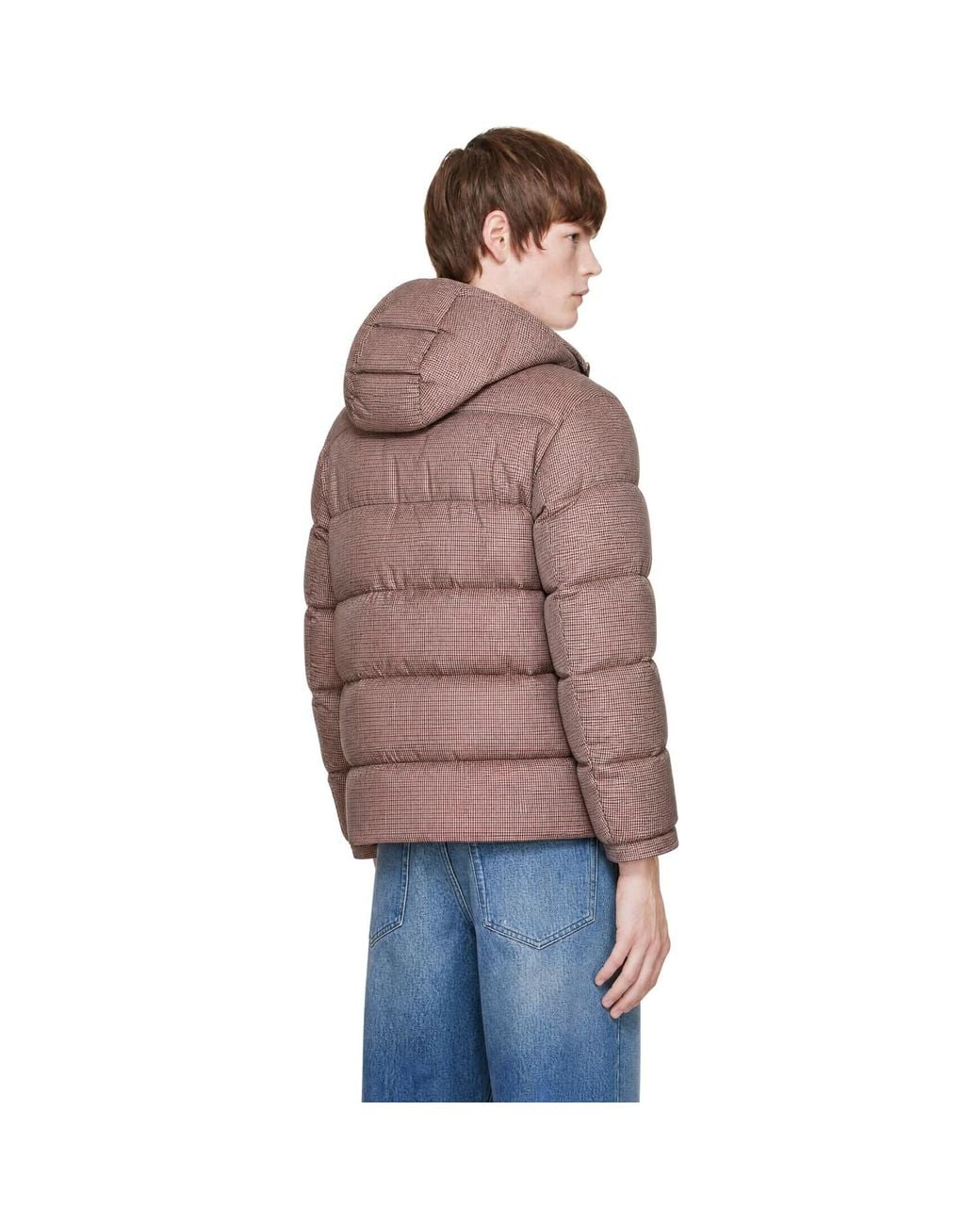Boss Brown Houndstooth Puffer Jacket for men
