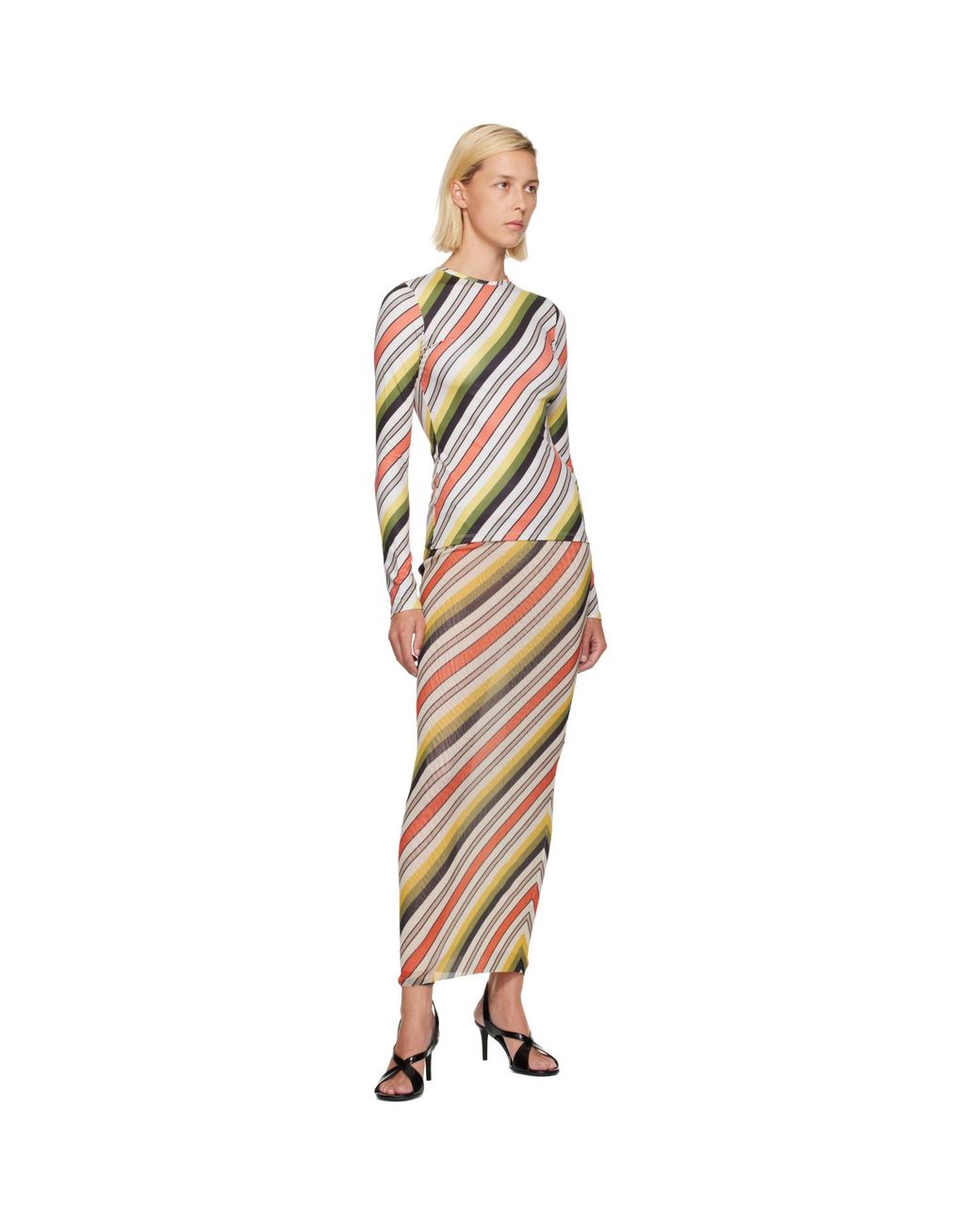 Jean Paul Gaultier Multicolor Jersey Lycra Printed Retro Stripe T-Shirt