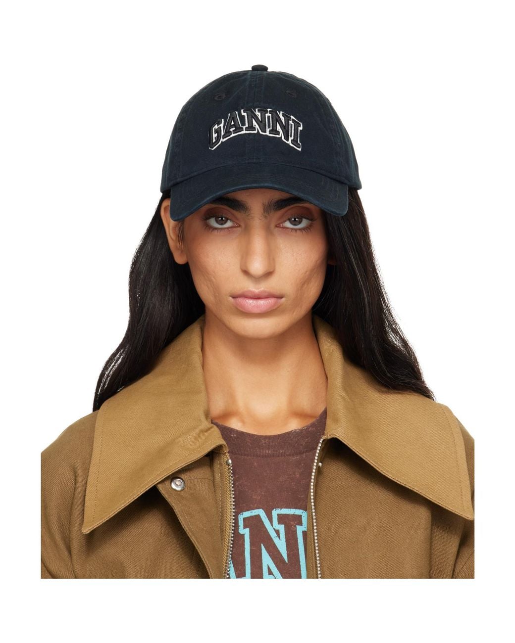 Ganni Blue Washed Cotton Cap