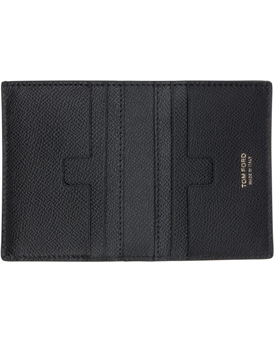 Tom Ford Black Small Grain Leather Folding Card Holder for men