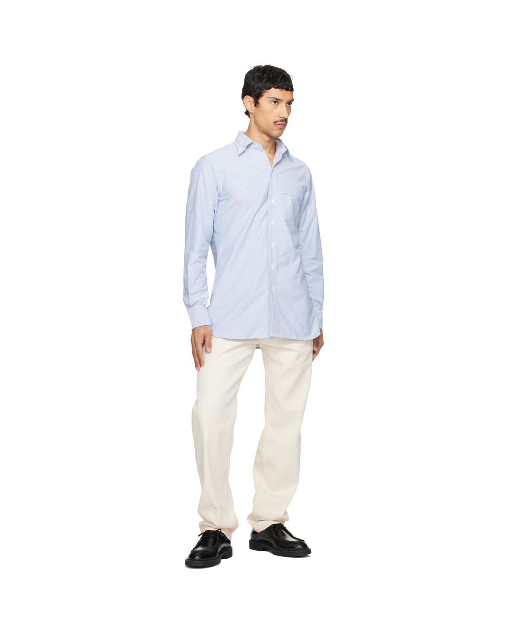 Drake's Blue Cotton Oxford Cloth Button-Down Shirt for men