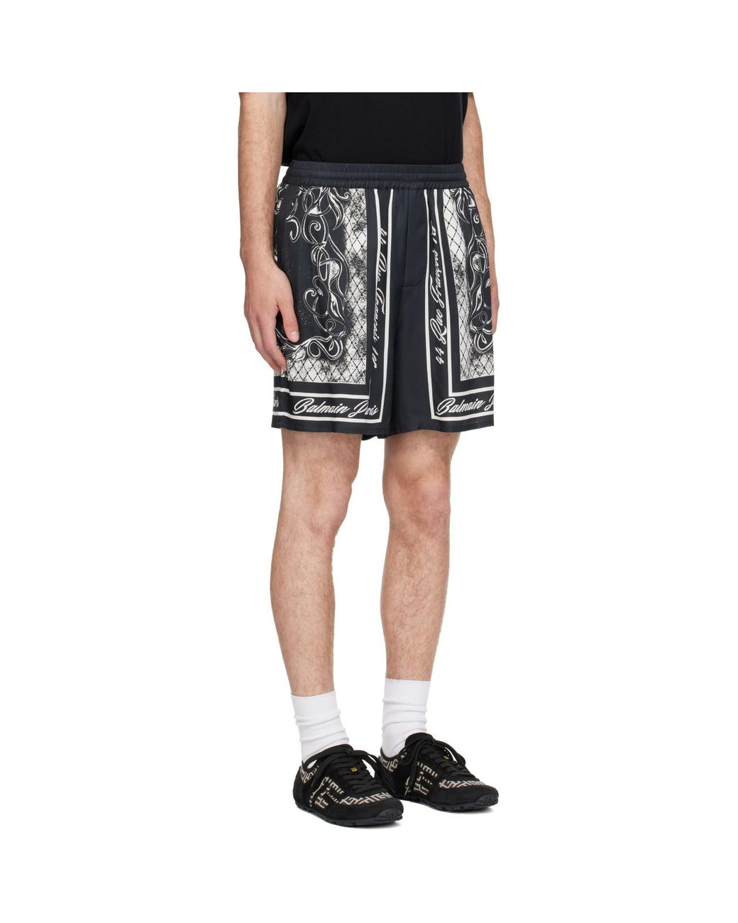 Balmain Black Printed Foulard Pyjama Shorts for men