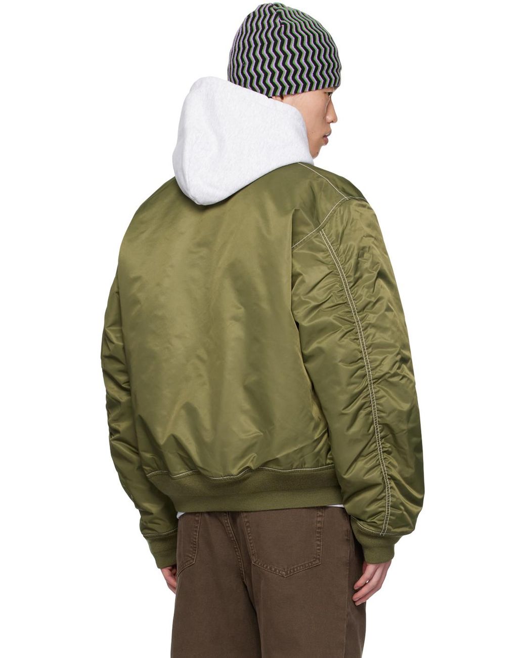 Stussy Khaki Built Reversible Bomber Jacket in Green for Men Stussy Khaki Built Reversible Bomber Jacket in Green for Men